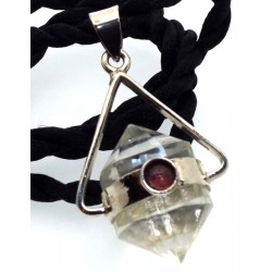 Vogel Cut Quartz Gemstone and Pink Tourmaline Pendant